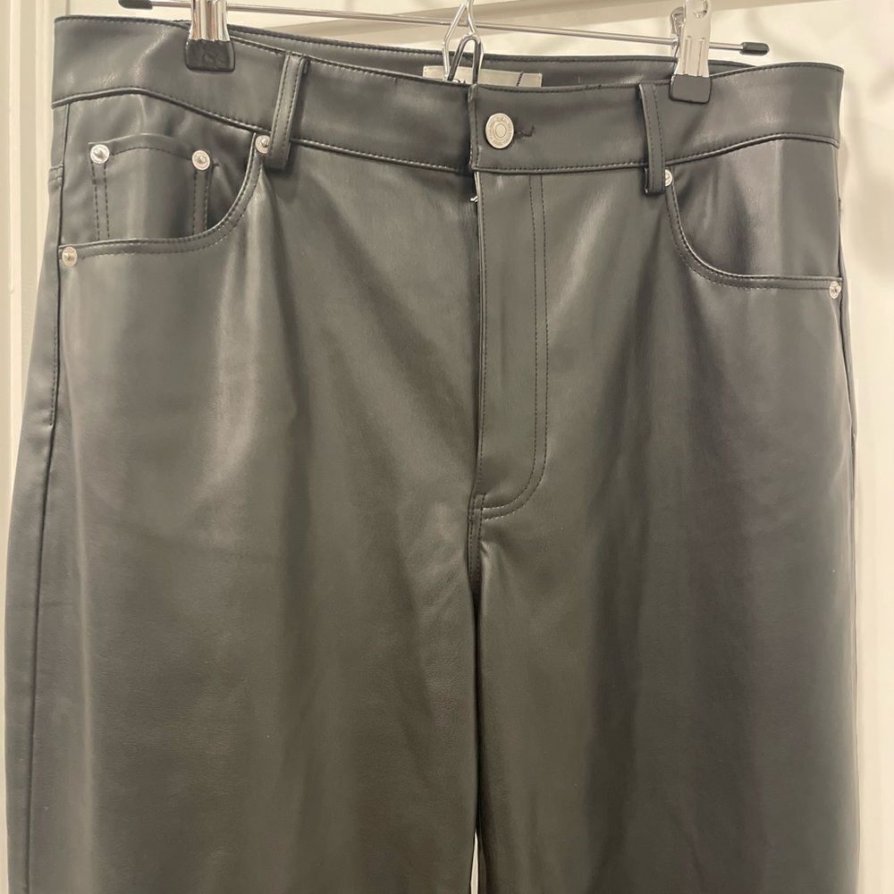 Zara Black Faux Leather The 90’S Wide Leg Pants Size 10 - Picture 11 of 15